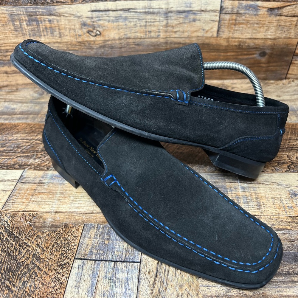 To Boot New York Shoes Mens SZ 10 M Black Blue Suede Tribeca Penny Loafers ITALY